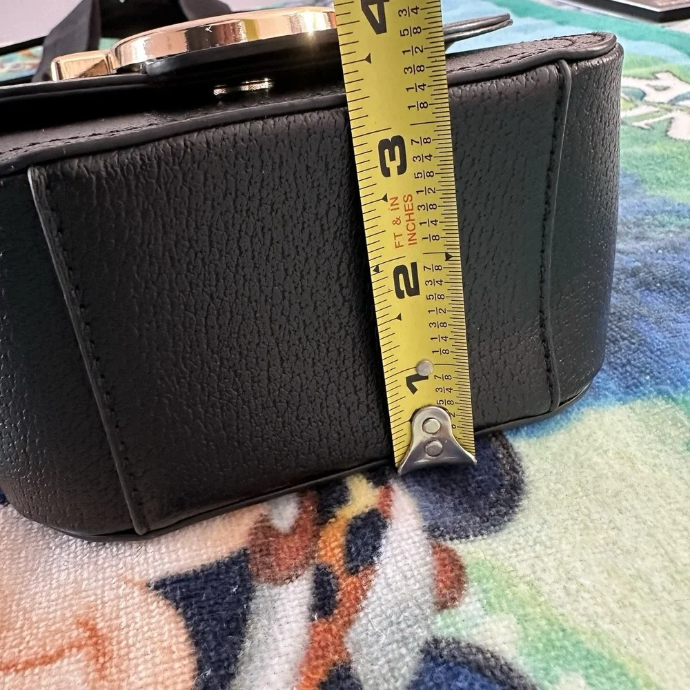 TRUE RELIGION Mini Flap Logo Crossbody Bag Black Gold Horseshoe Adjustable Strap